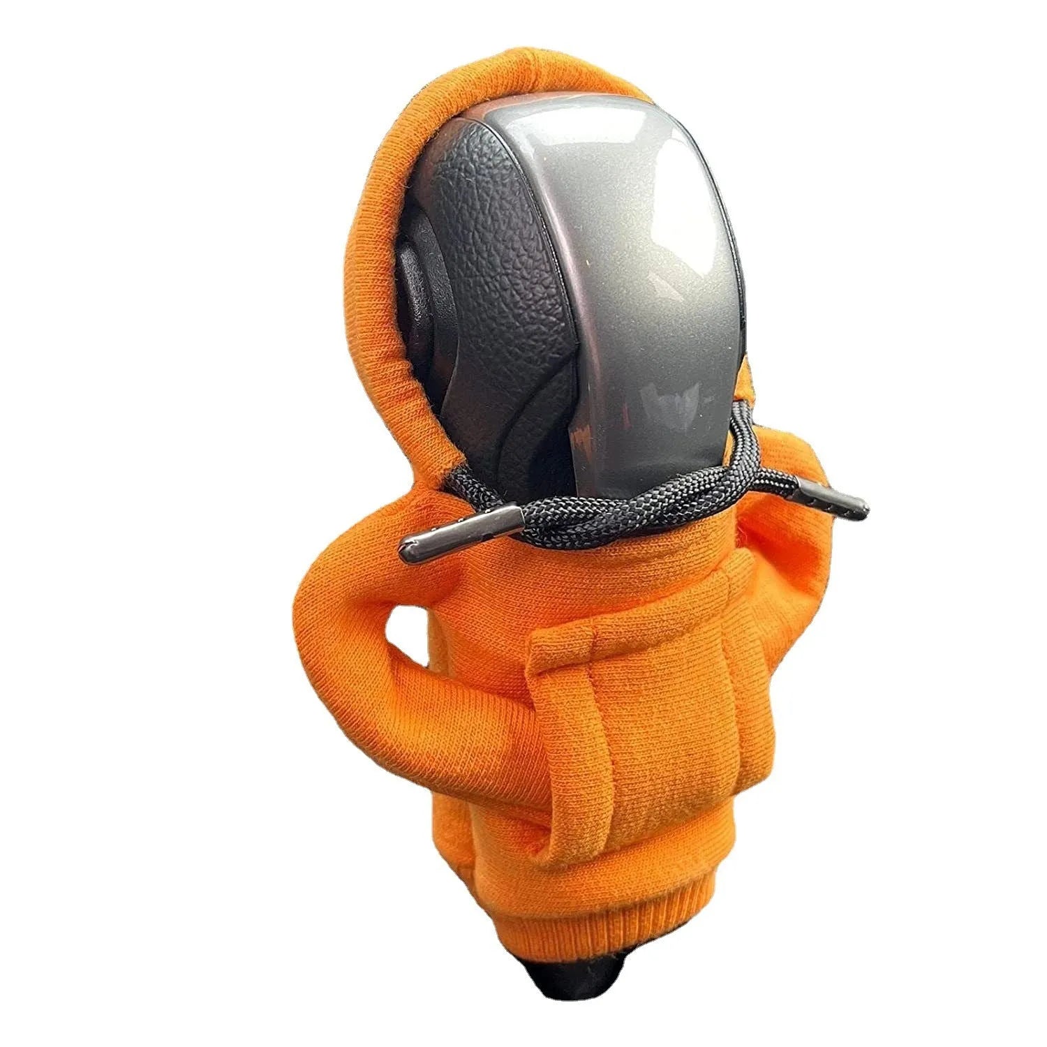 Blue cloth gear shift knob cover fitted on a car's manual gear lever, showing the 13cm by 8cm size.