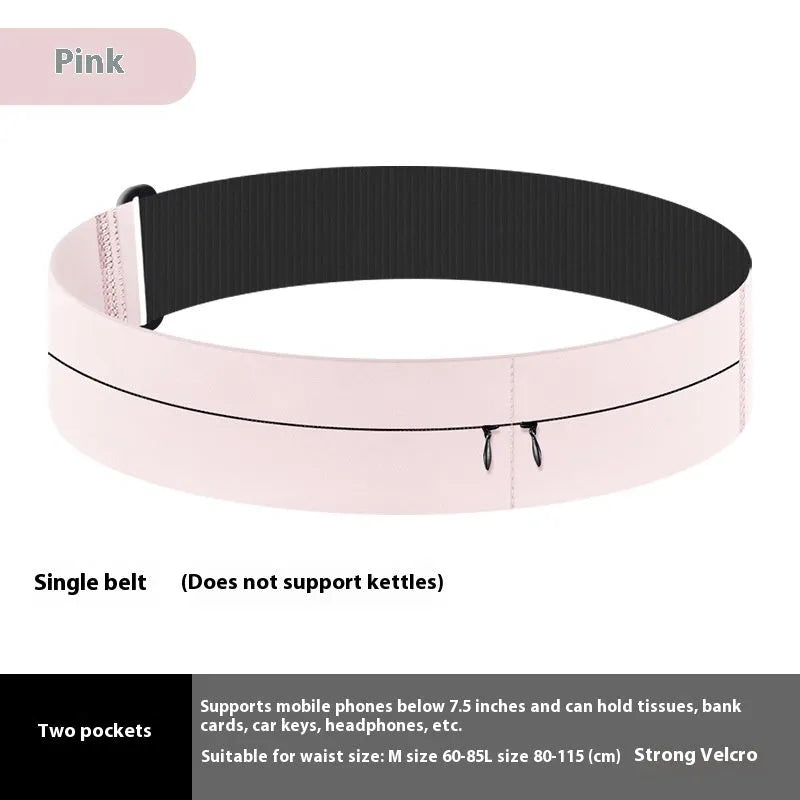 Black running waist bag with nylon fabric, two pockets, and 300ml kettle on white background