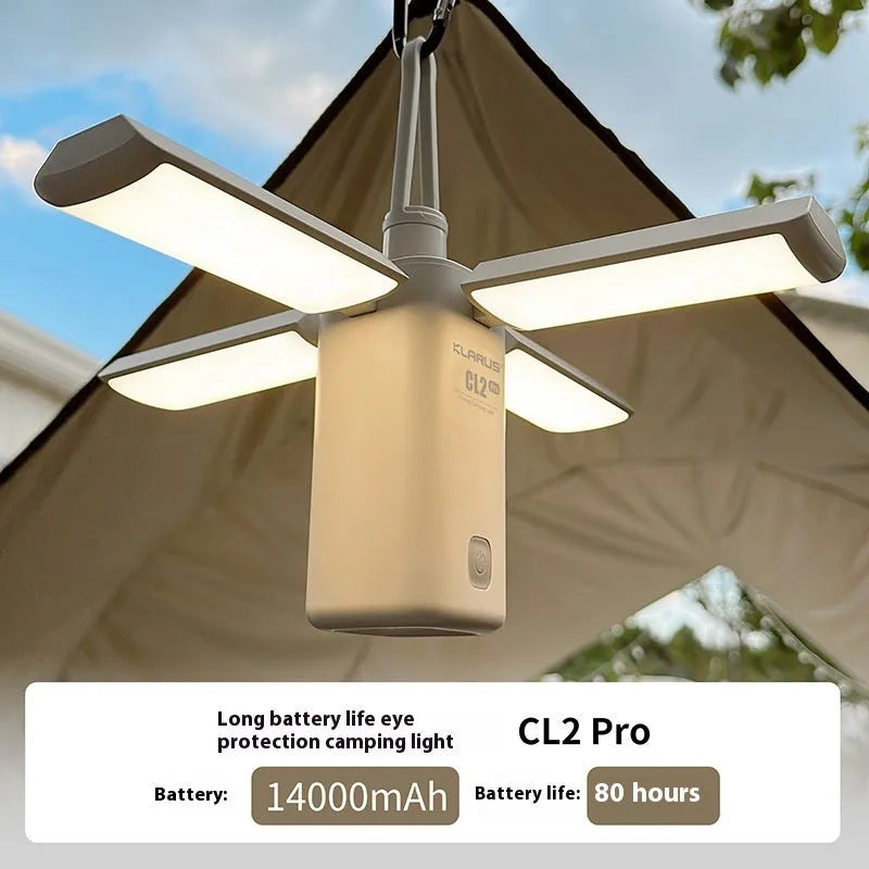 Green and white rechargeable LED campsite lamps with USB charging cable