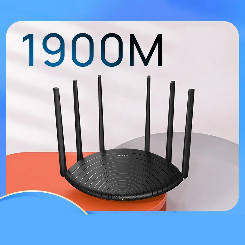 AC1900 gigabit wireless router with compact black design showing front status indicators