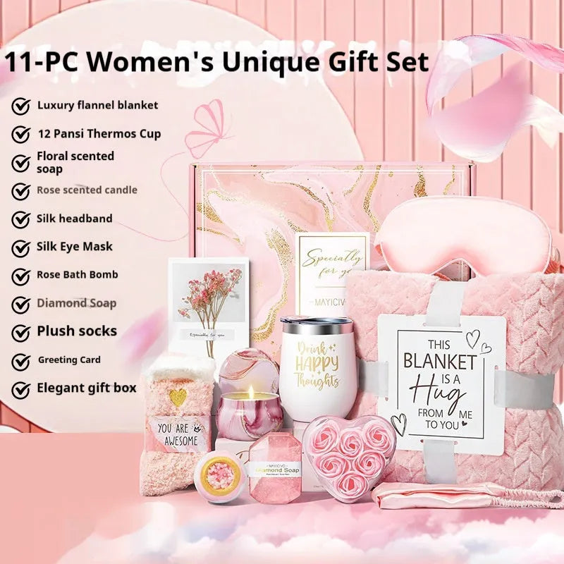 Aromatherapy gift set with candle, soap and bath products in modern plastic box