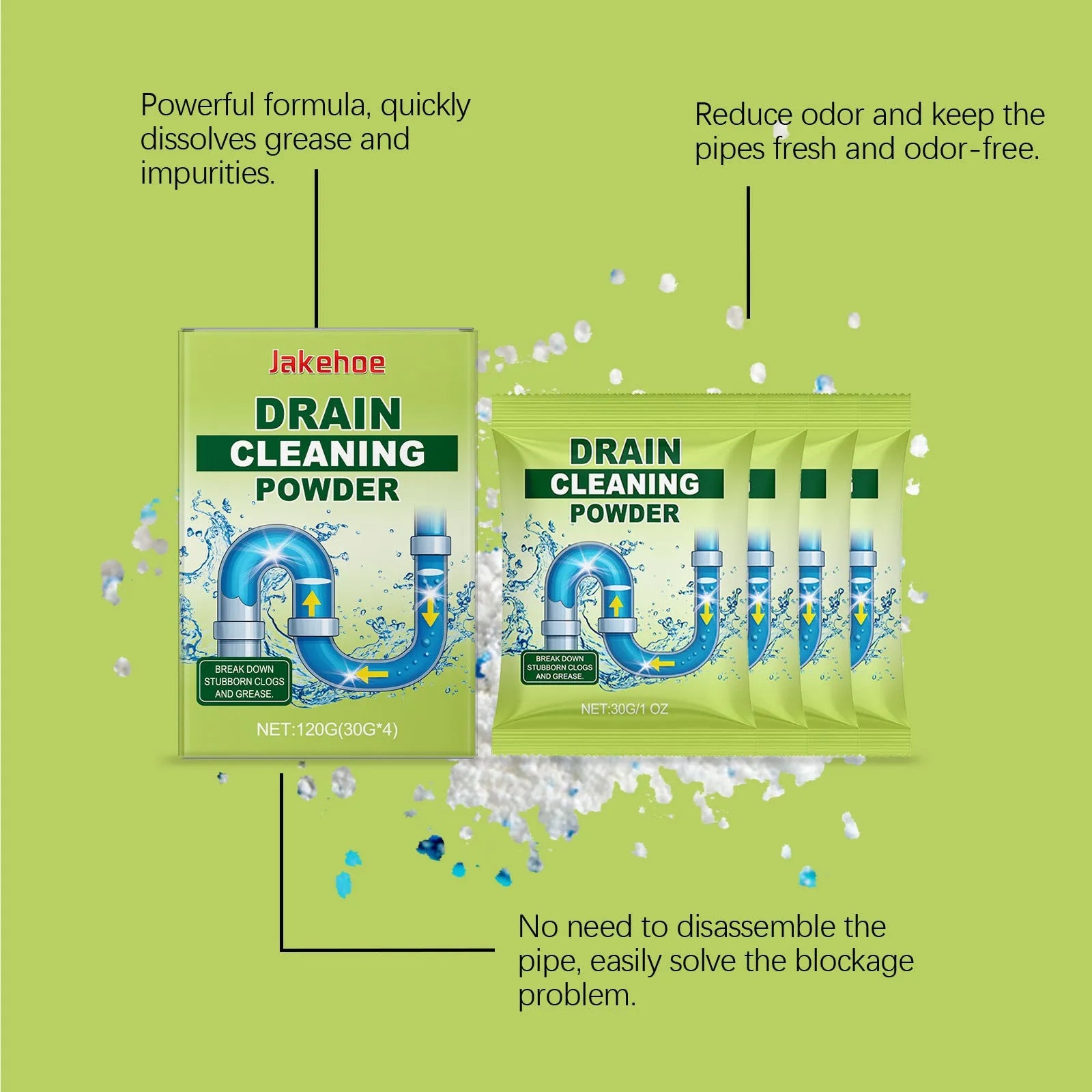 120g container of drain unblocking powder for sinks and showers