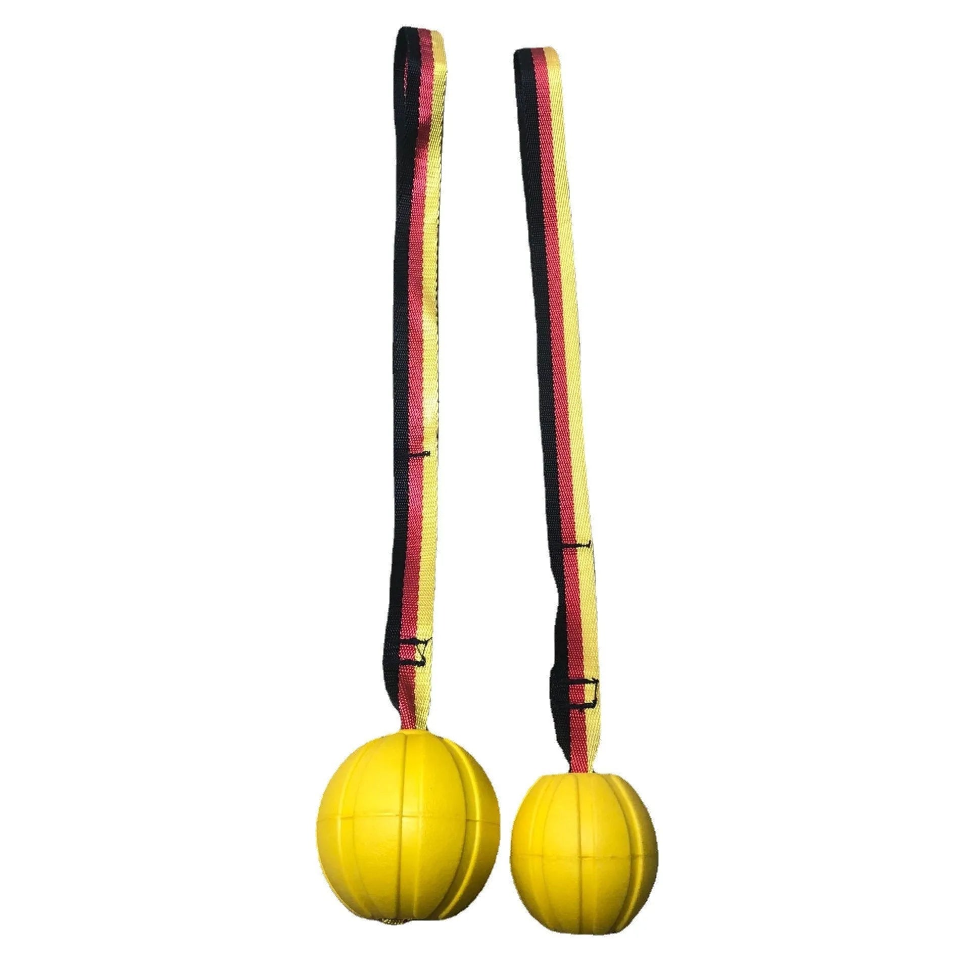 EVA floating knot ball for dog water training in camouflage and yellow colours with tether attachment