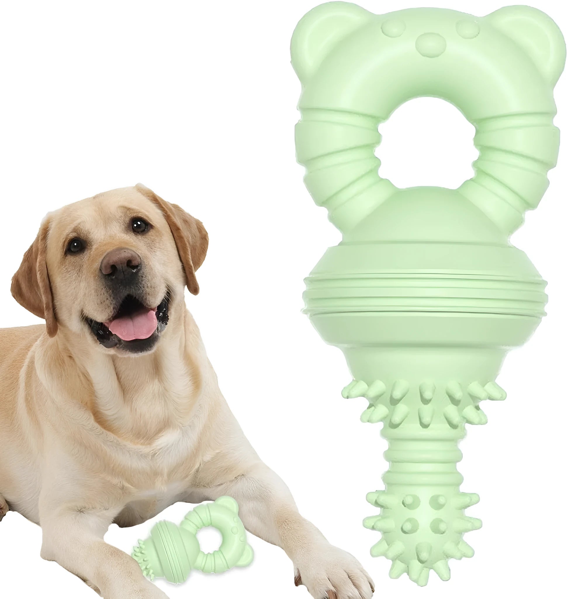 Blue rubber dog chew toy with molar-clean pattern and concave-convex teeth cleaning surface
