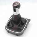 Manual leather gear lever handball with dust boot for Volkswagen Golf, showing 12mm installation hole.