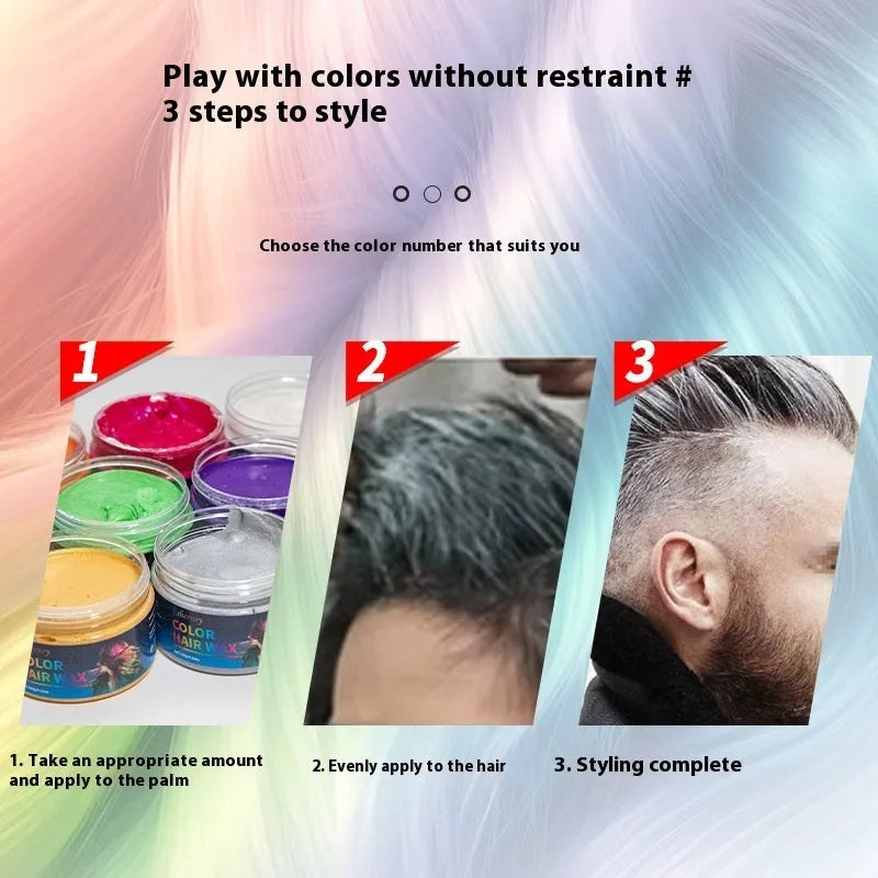 120g hair styling clay pot in one of nine colours: white, orange, red, yellow, blue, green, purple, rose red, or granny grey.