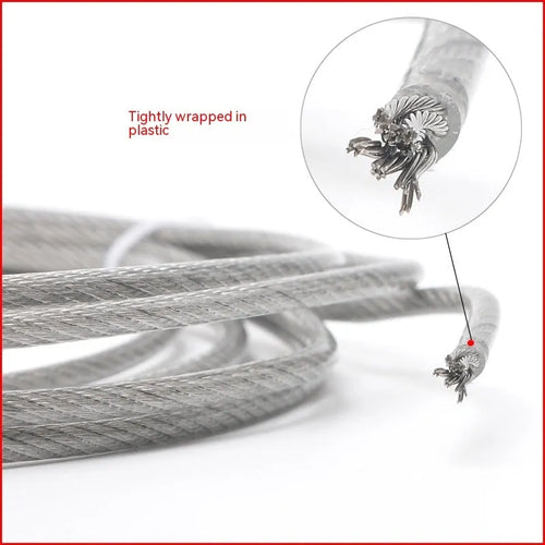 Close-up of black coated 304 stainless steel multi-strand security cable for anti-theft use.