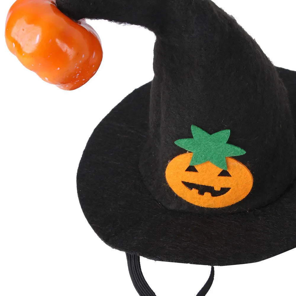 Halloween cat hat in pumpkin smiling face design made from soft cloth with embossed detailing