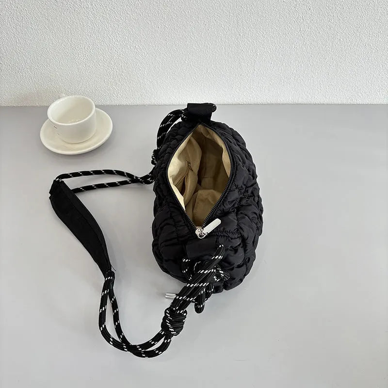 Women's lightweight nylon messenger bag with pillow shape and diamond pattern