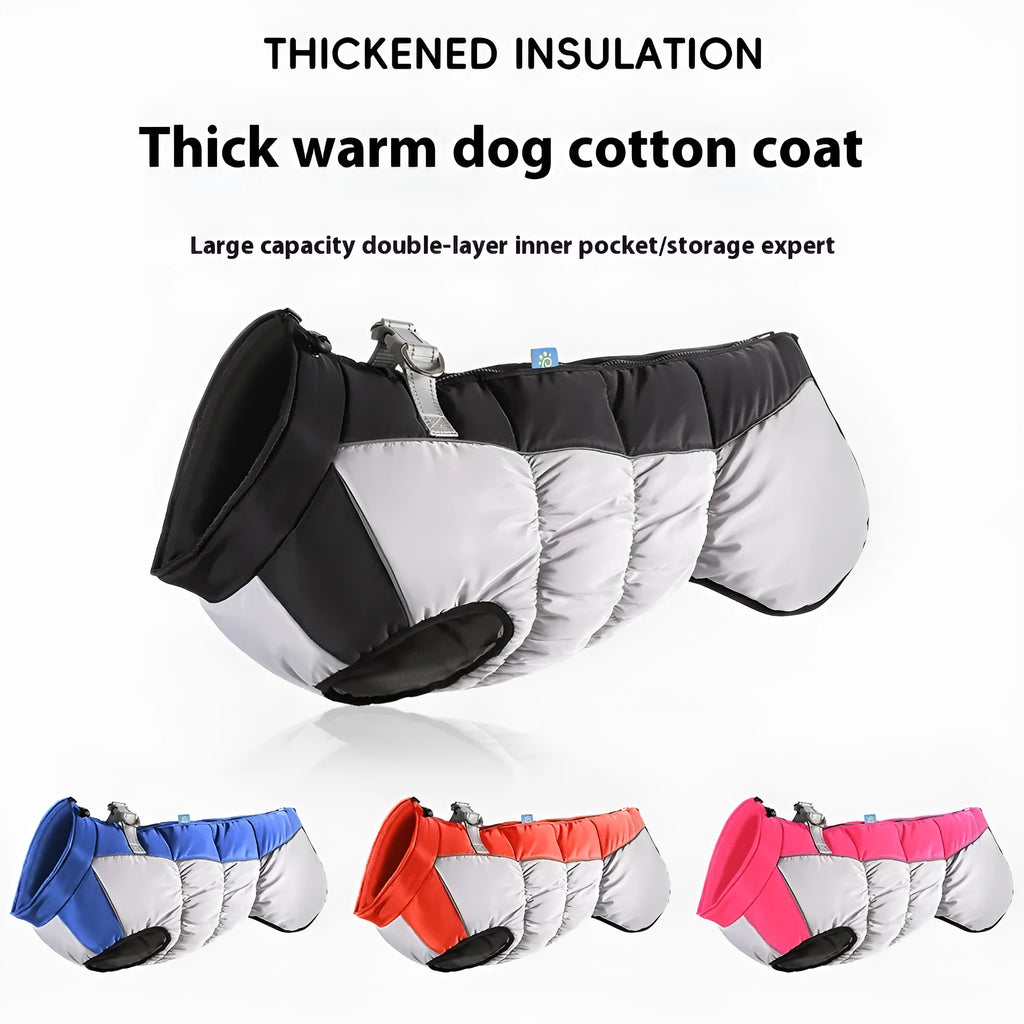 Reflective waterproof dog winter coat in polar fleece material for large breeds