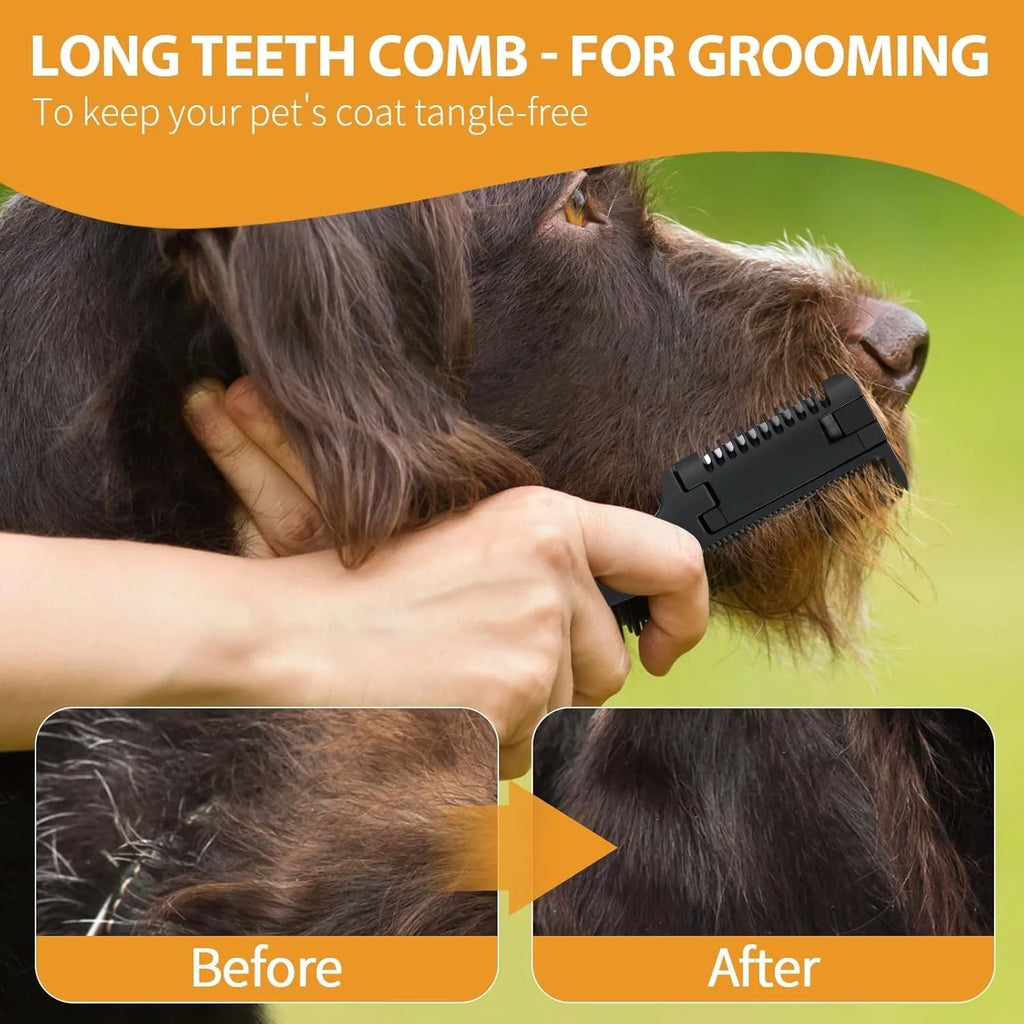 Razor comb for dogs and cats with integrated blade and replacement blades