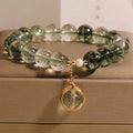Green phantom quartz and crystal women's bracelet in Japanese Korean style.