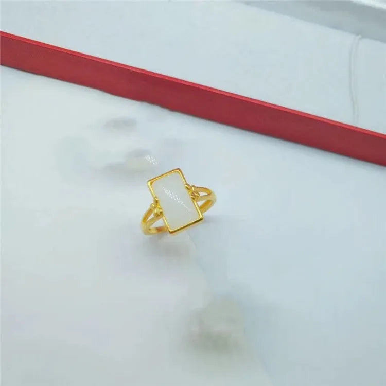 Brass gold-plated adjustable live ring with electroplated finish and artificial gemstone inlay options