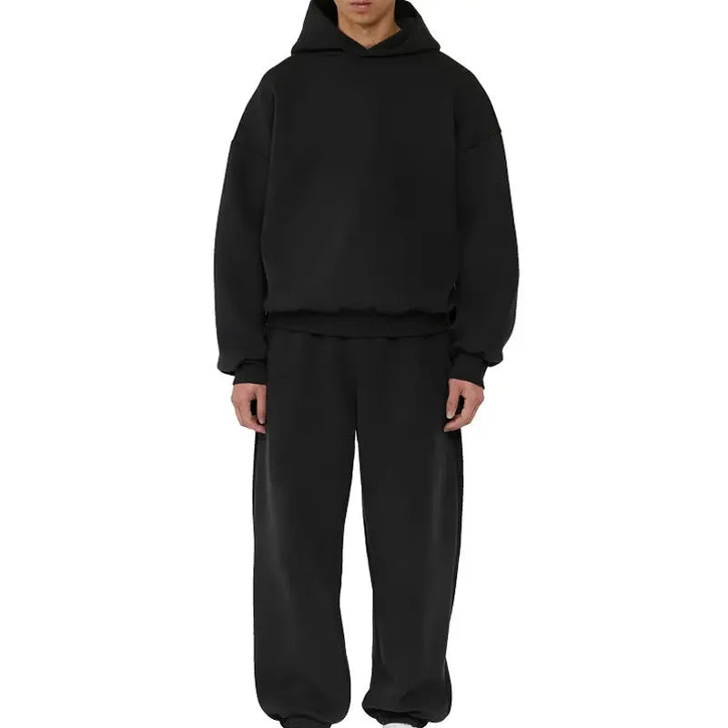 Men's fleece-lined cotton hoodie sweatshirt with wool lining in solid colour options