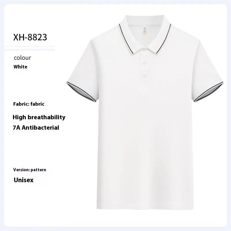Antibacterial ice-sensitive lapel polo shirt in slim fit, shown in multiple colours.