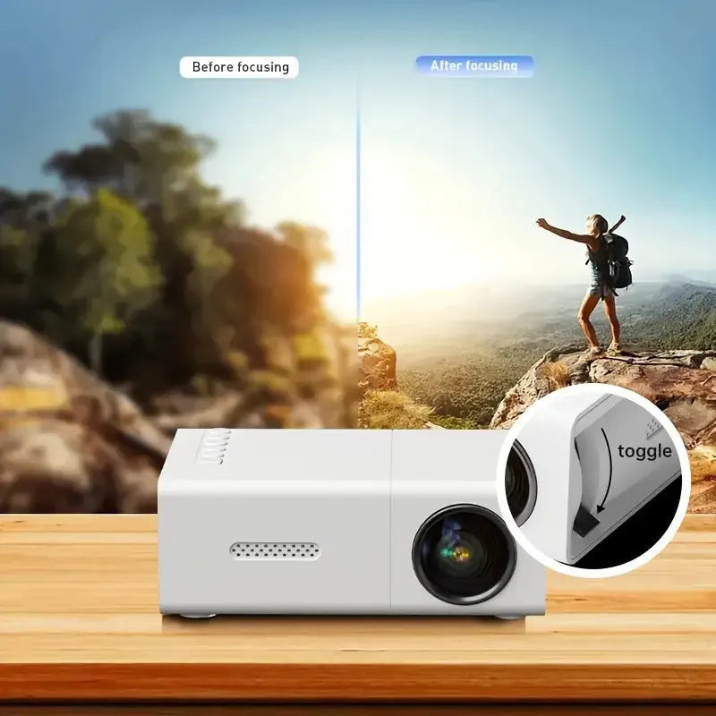 M100 portable LED projector showing black and white colour options with remote control