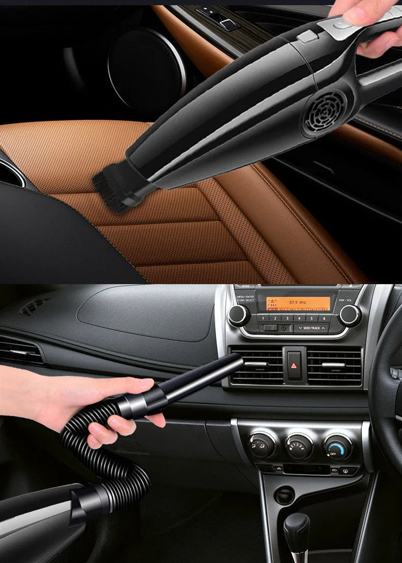 Black and orange cigarette lighter car vacuum cleaner showing 36cm length and portable design