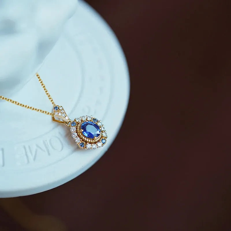 Royal style women's necklace with mixed gemstone pendant on adjustable copper chain