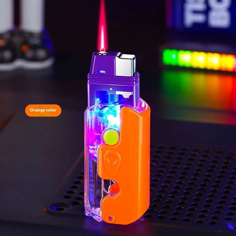 Orange, purple and green plastic wind-resistant refillable cigarette lighter