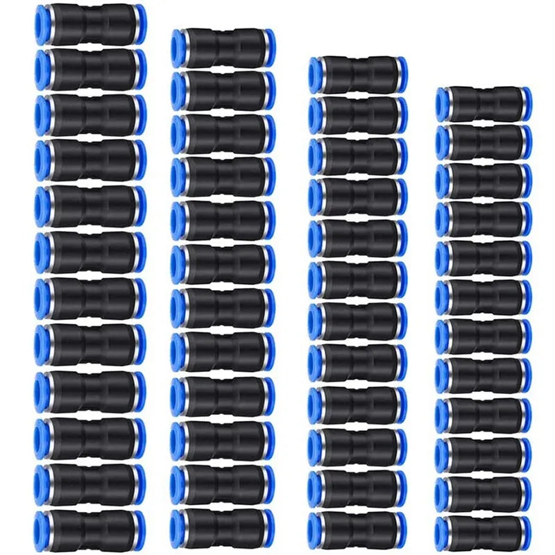 Blue PU straight through pneumatic connector for 4mm to 16mm tubing with quick insertion design
