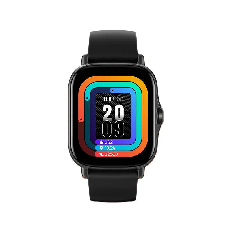 GT20 black smart watch with 1.75-inch touch screen on a silicone wrist band.