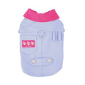 Blue and purple polyester vest for small dogs with rope rings on chest and back