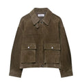 Women's medium-thickness PU casual jacket in Japanese Korean style, regular fit