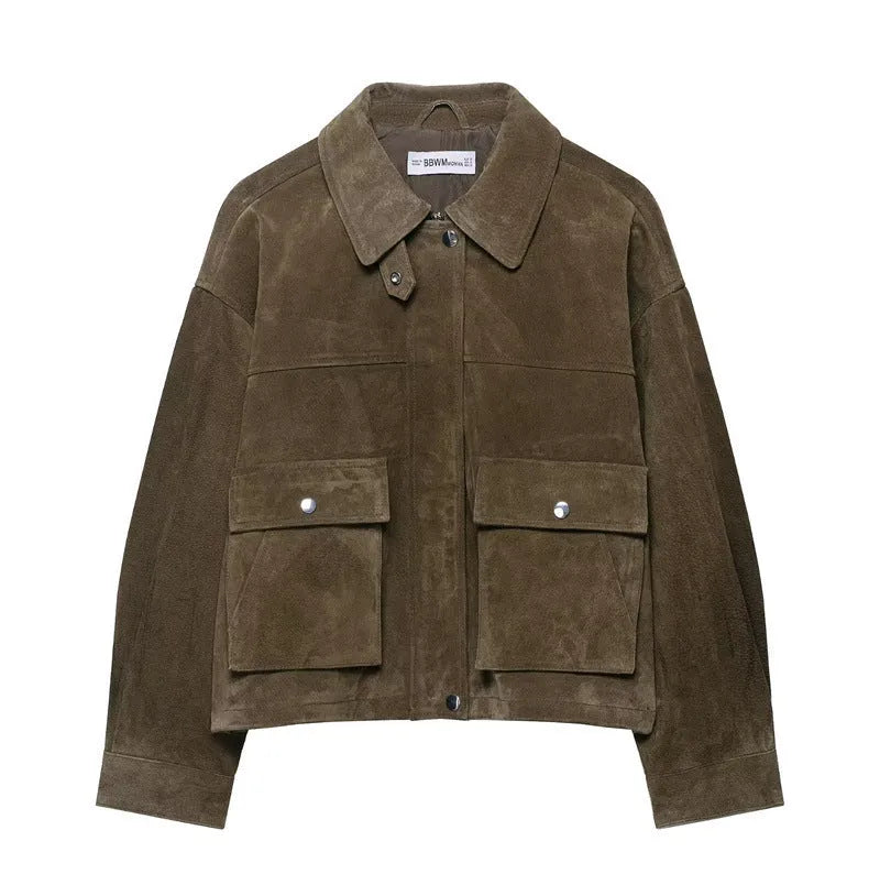 Women's medium-thickness PU casual jacket in Japanese Korean style, regular fit
