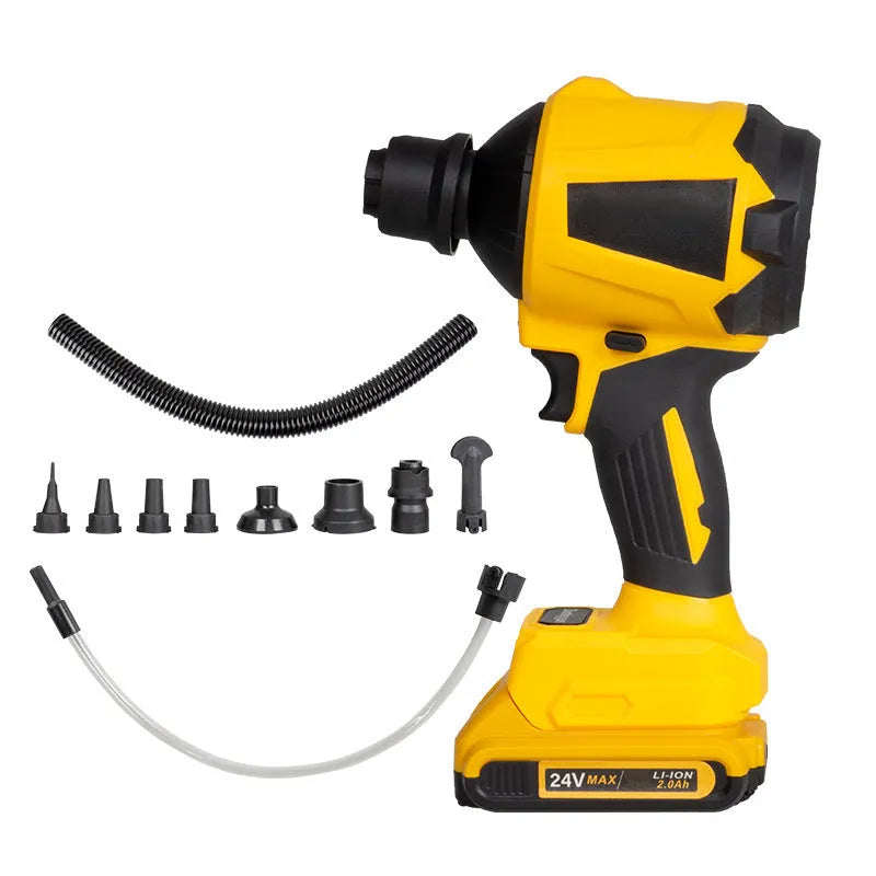 Yellow cordless dust gun with 680W power rating for office and household cleaning applications