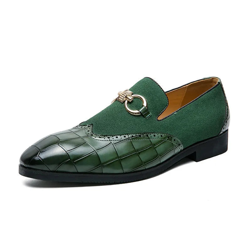 Men's black Korean-style pointed toe leather shoes with decorative sewing lines on artificial PU upper