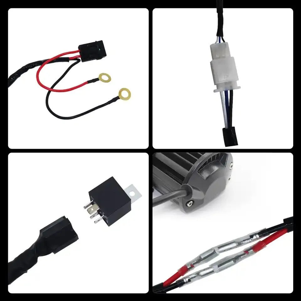 One-to-two LED work light wiring harness with 2m black silicone cable and two reverse connectors