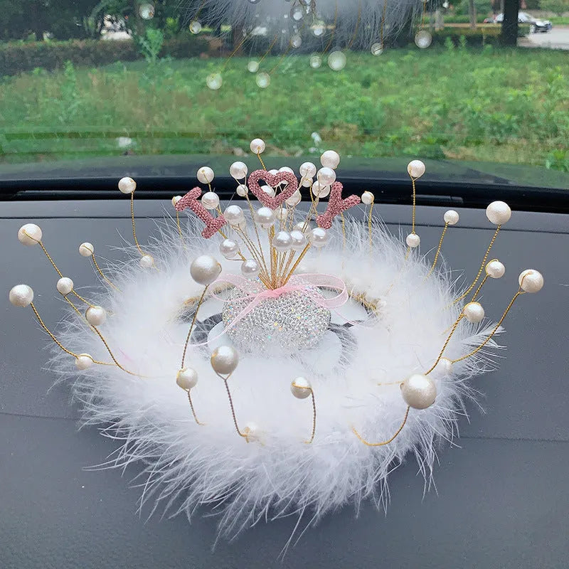 Clay diamond star car decoration ornament on vehicle centre console in pearl white starry sky colour
