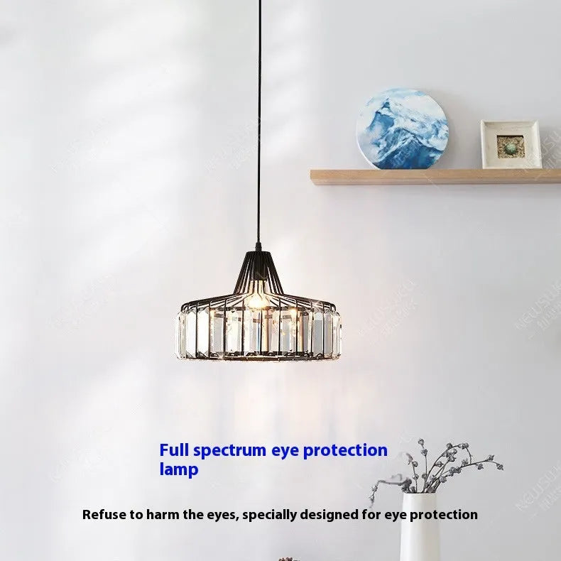 Modern crystal chandelier droplight with LED lights in black or gold finish, available in 18cm, 25cm, and 32cm sizes.