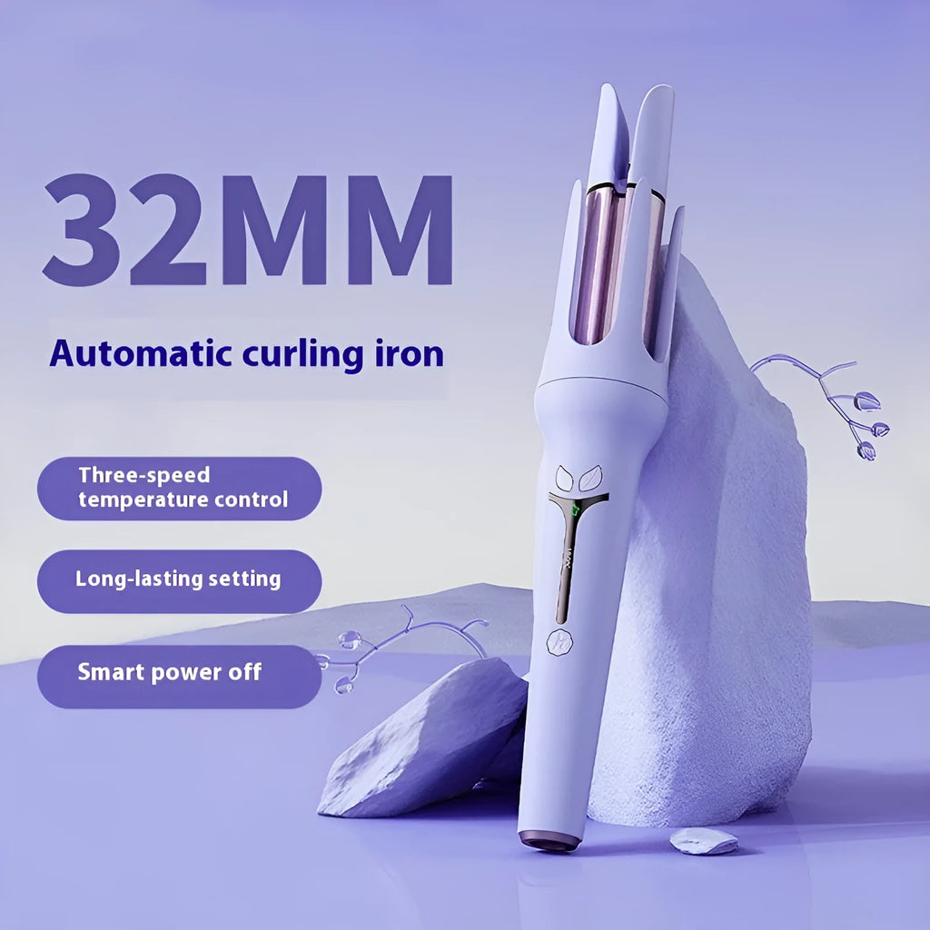 32mm automatic hair curler with negative ion technology in light purple and pink colour options