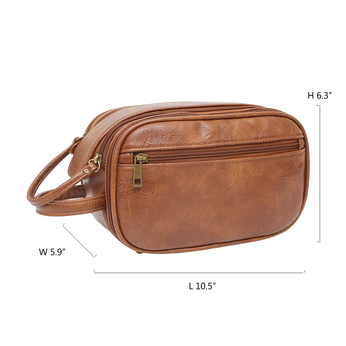 Men's solid colour black PU toiletry bag for travel storage, shown next to brown colour option.