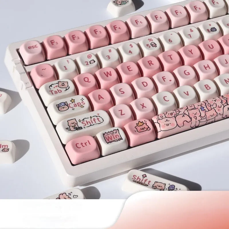 Pink Fragrant Pig design PBT keycap for mechanical keyboards with five-sided sublimation printing.