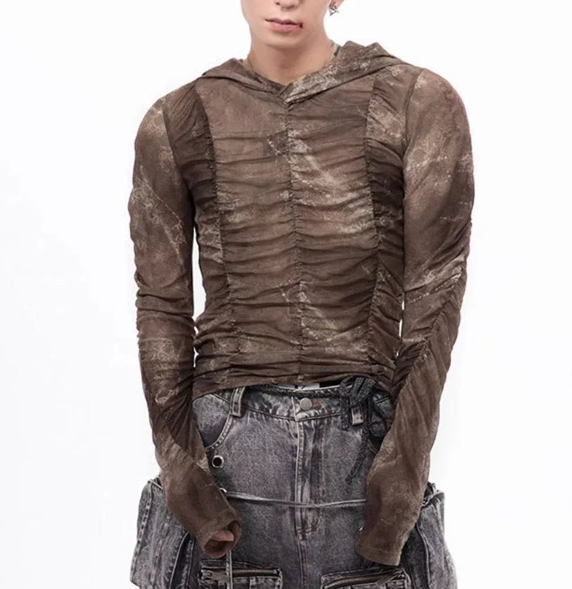 Boy's light blue pleated ice silk polyester bottoming shirt laid flat, showing youthful style and Asian sizing tags.