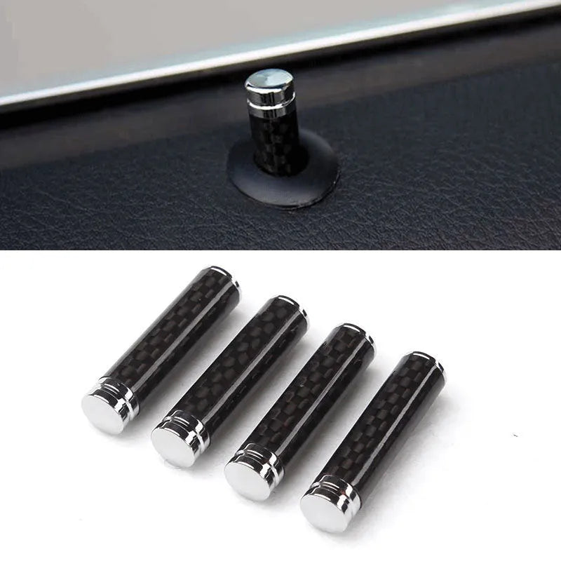 Set of four carbon fibre and metal car door lift decorative covers for direct replacement installation.