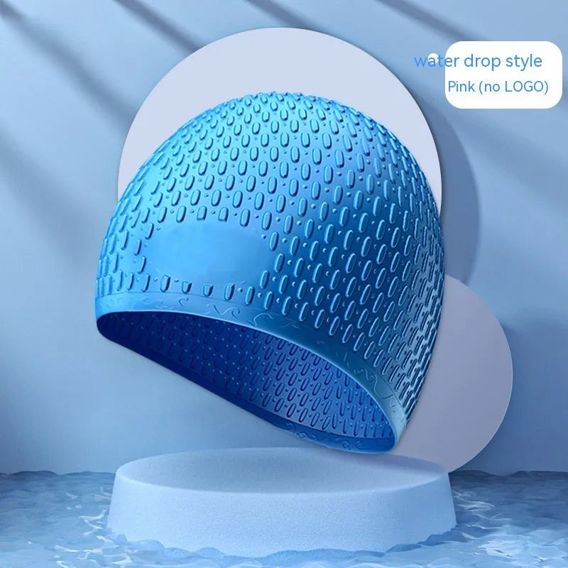 Silicone water drop design swimming cap for adults in multiple colour options