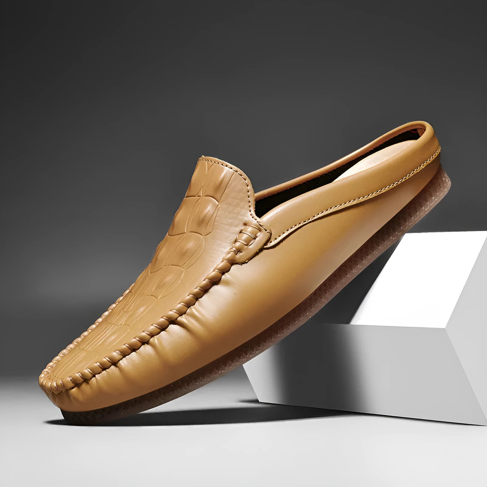 Men's black breathable gommino semi-slippers with a rubber sole and artificial PU upper.
