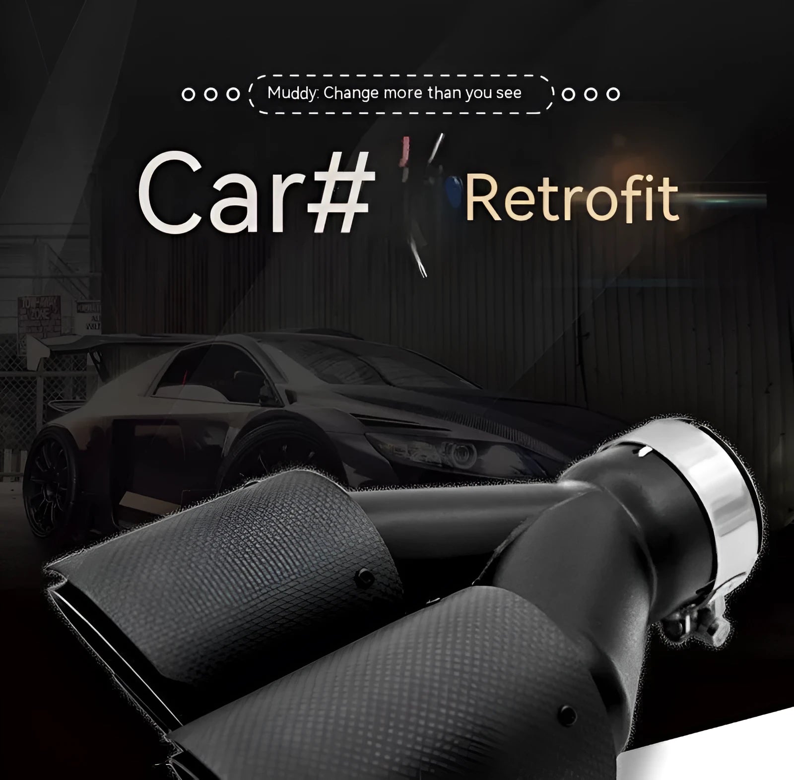 Black carbon fibre car exhaust pipe with double outlet, 250mm long