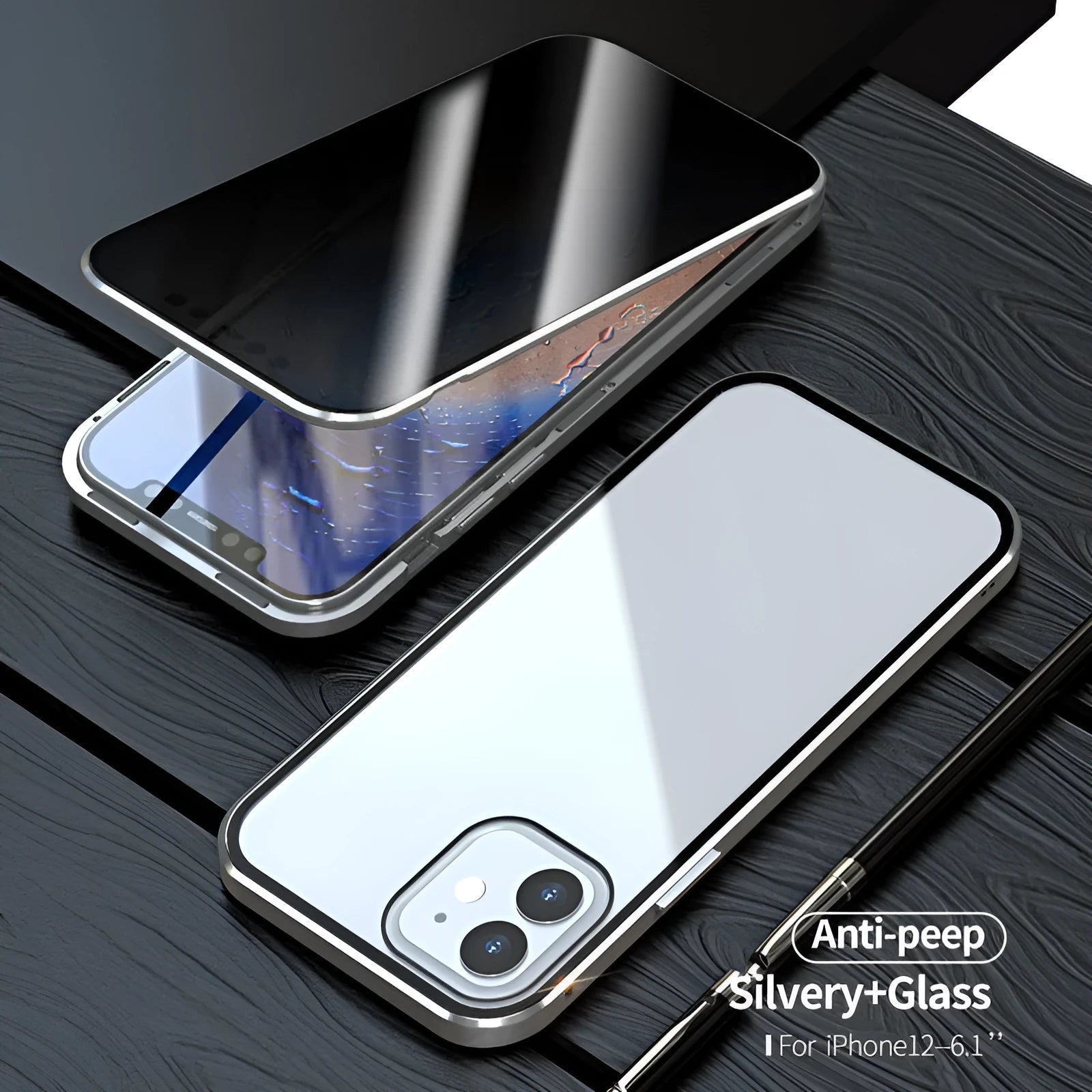 Magnetic anti-spy tempered glass iPhone case in multiple colours for privacy protection