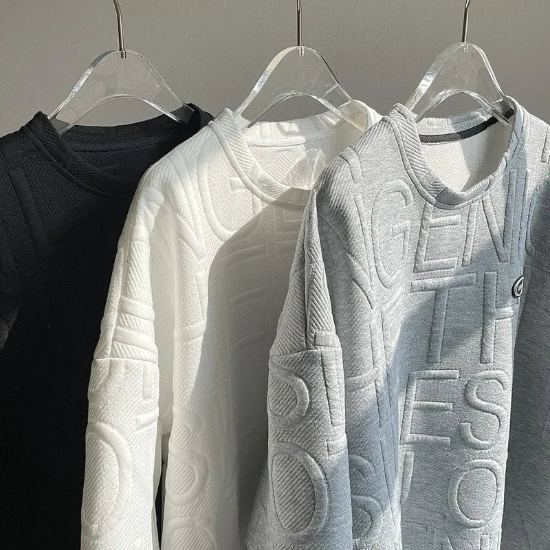 Men's grey short sleeve t-shirt with a raised 3D letter print in a retro loose fit