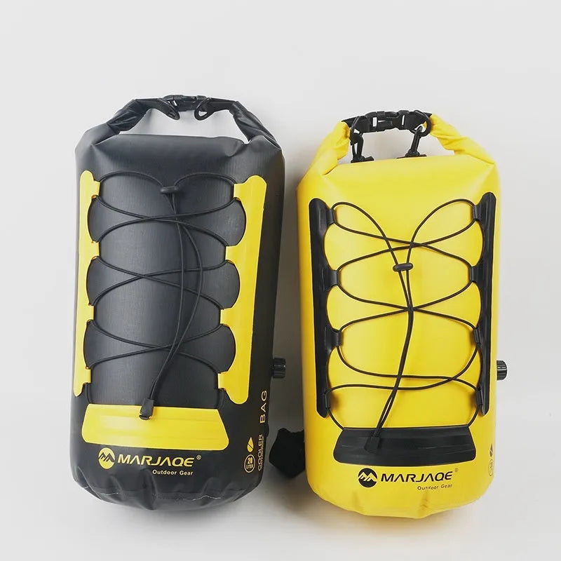 Yellow and black 20-litre PVC waterproof dry bag backpack for outdoor water sports