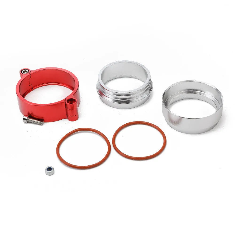 Aluminium car exhaust clamp in black for 2.5 inch turbo downpipe.