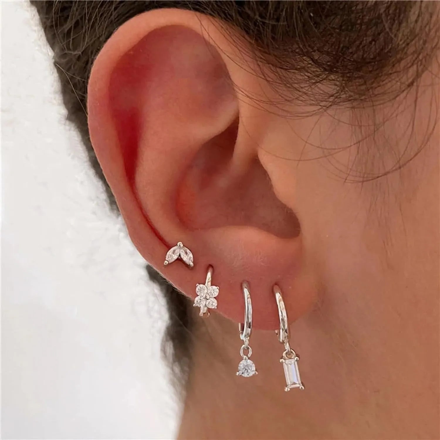 Copper plating zircon geometric square earrings four-piece set gold silver colour women's jewellery