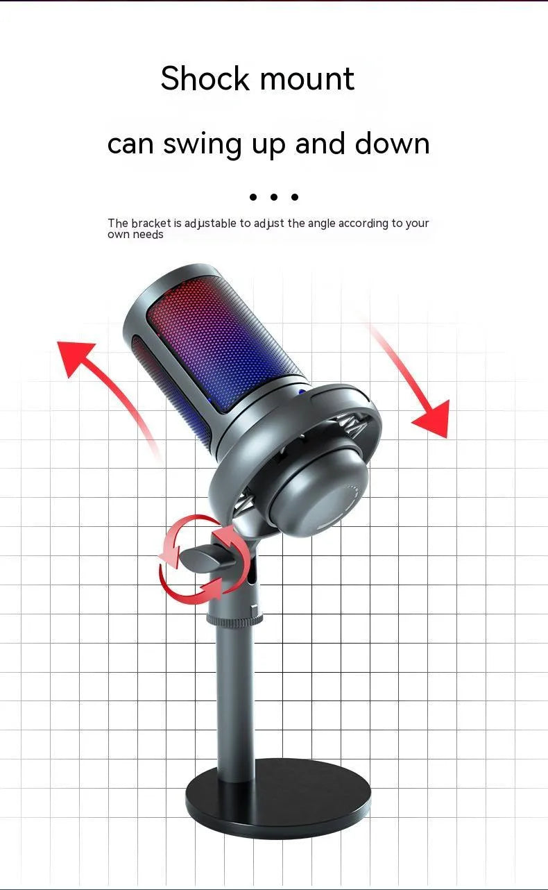 USB condenser microphone with RGB lighting for live broadcast in black, white or pink