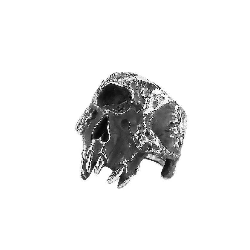 Retro punk alloy ring with a detailed one-eyed skull design and electroplated finish.