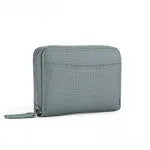 Genuine leather coin purse wallet with zipper in multiple colour options including black, blue, and pink