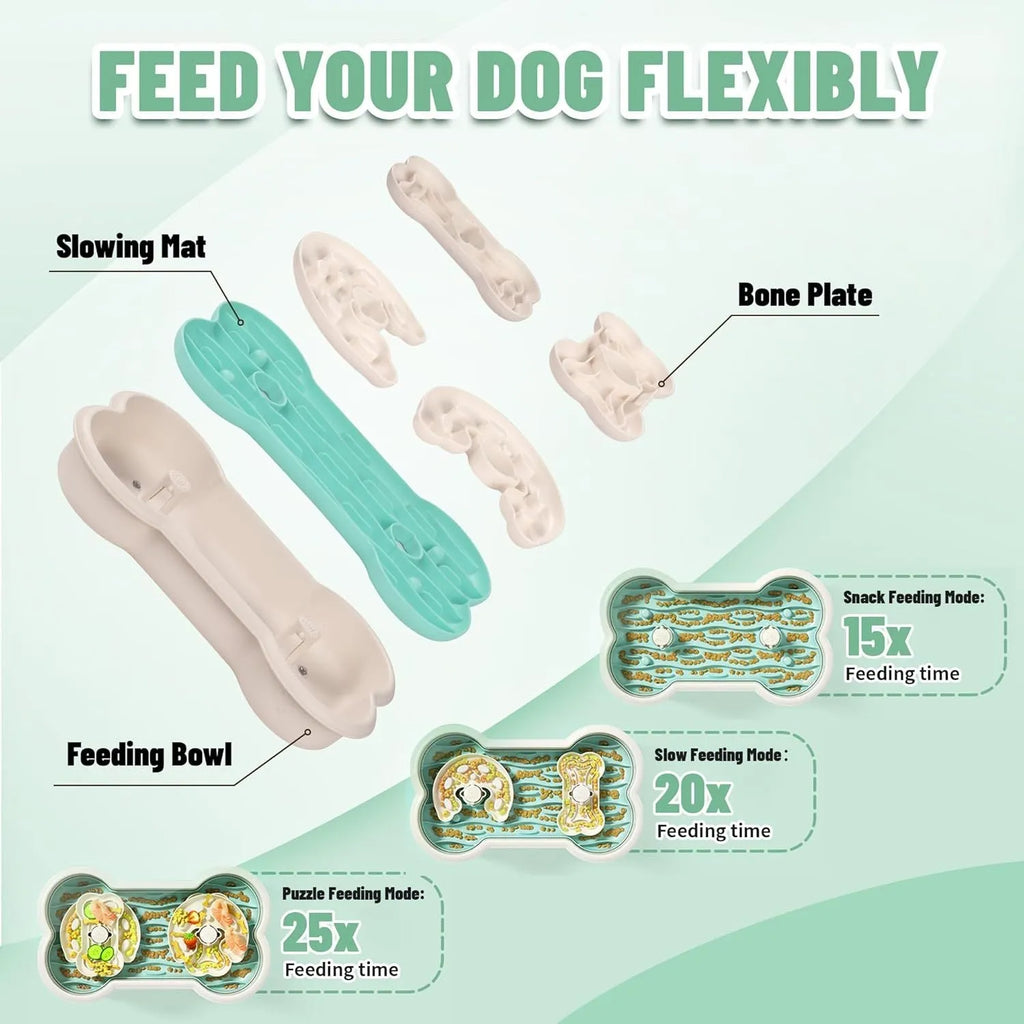 Large green slow feeder dog bowl with three rotating puzzle trays for big breed dogs